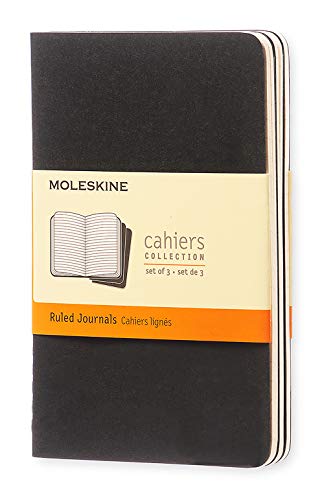 Moleskine - Cahier Journal Cuaderno de Notas, Set de 3 Cuadernos con Páginas, Tapa de Cartón y Cosido de Algodón Visible, Color Negro, bolsillo (S04894)