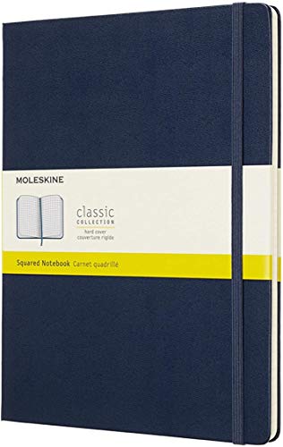 Moleskine - Cuaderno Clásico con Páginas Cuadriculada, Tapa Dura y Goma Elástica, Color Azul Zafiro, Tamaño Extra Grande 19 x 25 cm, 192 Páginas