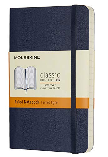 Moleskine - Cuaderno Clásico con Páginas Rayadas, Tapa Blanda y Goma Elástica, Azul (Sapphire Blue), Tamaño Bolsillo, 192 Páginas