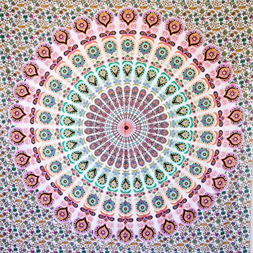 MOMOMUS Tapiz Mandala Bohemio - 100% Algodón, Grande, Multiuso - Plaid/Foulard/Tela/Colcha Ideal como Cubre Sofá/Cama - 210x230 cm, Rosa