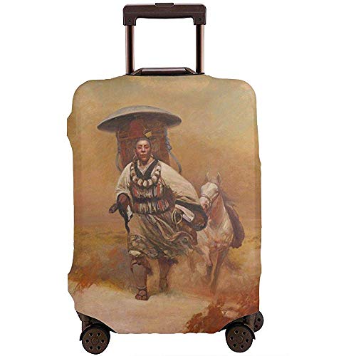 Monje White Horse Walking Lavable Sin desvanecimiento Impermeable Estampado Maleta de Viaje Protector de la Cubierta Retro Elástico A Prueba de Suciedad Trolley Funda Protector Tamaño L