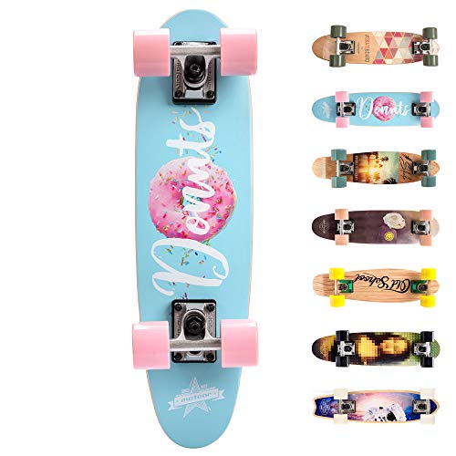 Monopatín patineta Retro Madera Skateboard Completo niños jóvenes Adultos Mejor Calidad Robusto Ligero Ruedas un Skateboard Madera (Donuts)