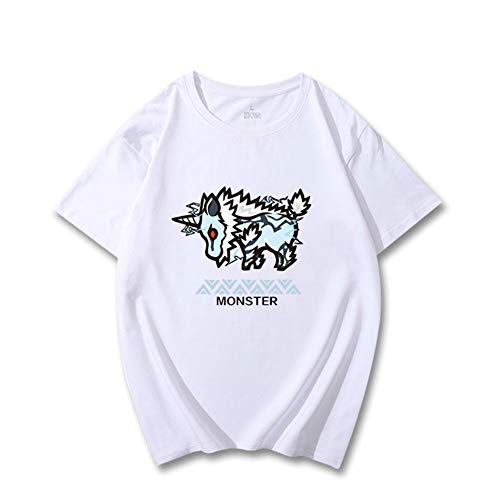 Monster Hunter T-Camisa,Juego De Vídeo Mh 3D Impreso 100% Algodón Blanco Short Sleeve para Student Game Fan Unisex C 2XL