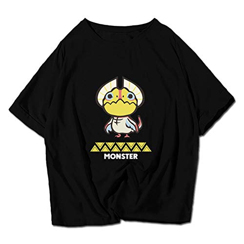 Monster Hunter T-Camisa,Juego De Vídeo Mh 3D Impreso Negro 100% Algodón Short Sleeve para Unisex Game Fan Summer C S