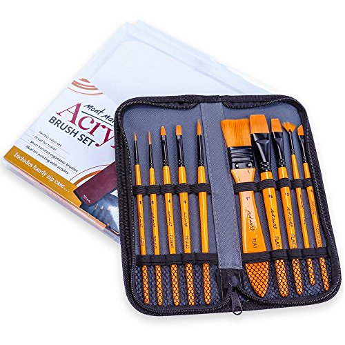 Mont Marte Juego de Pinceles para Acrílico - 10 Pinceles Taklon en Cartera - Juego de Pinceles Ideal para Pintura Acrílica - Perfecto para Principiantes, Profesionales y Artistas Mont Marte Juego de Pinceles para Acrílico - 10 Pinceles Taklon en Cartera - Juego de Pinceles Ideal para Pintura Acrílica - Perfecto para Principiantes, Profesionales y Artistas