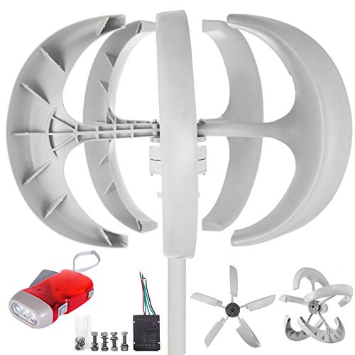 Moracle Aerogenerador 600W 12V Generador de Turbina Eólica Linterna Blanca Generador de Viento Vertical 5 hojas con Controlador