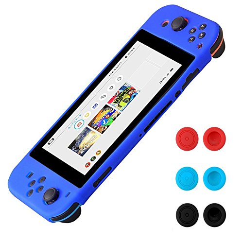 Morbuy Funda de Silicona para Nintendo Switch Funda Carcasa protectiva antiresbalante Caso Case Funda de Caja de TPU Suave Estilo de para Nintendo Switch & Thumb Grips Caps (Azul)