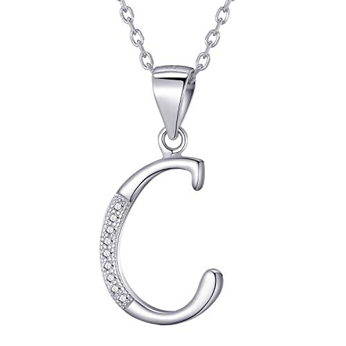 Morella collar de mujer con colgante letra C de 925 plata rodiada con piedras de circonita para damas 45cm color blanco Morella collar de mujer con colgante letra C de 925 plata rodiada con piedras de circonita para damas 45cm color blanco