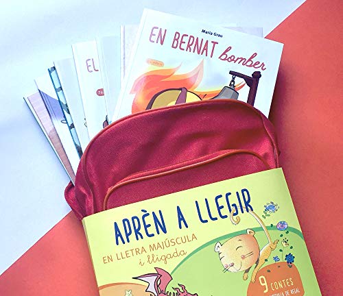 Motxilla amb 9 llibres per aprendre a llegir: En lletra de PAL i lletra lligada: Ordenats en funció de la dificultat lectora! (Plou i Fa Sol)