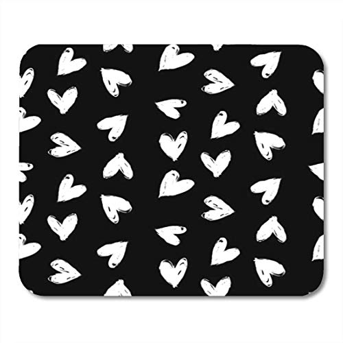 Mouse Pads Bold Grunge geométrico Negro con Corazones de Mano para el día de San Valentín Romántico Blanco Ditsy Graphic Mouse Pad para Cuadernos