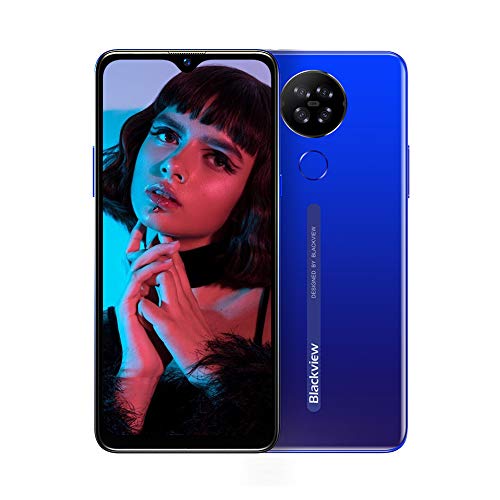 Moviles Libres 4G, Blackview A80 Smartphone Libre Android 10 GO con Cámara Trasera Cuádruple 13MP, 6.21" HD+ Water-Drop Screen, 2GB+16GB (SD 128GB), Batería 4200mAh Teléfono Móvil Libre, Face ID-Azul