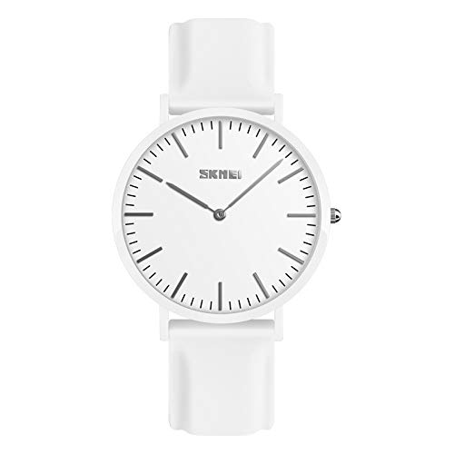 Msxx Relojes de Pareja, Elegante Minimalista Ocasional Jalea Color Silicona Reloj par Delgada sección Reloj de Cuarzo, Relojes para el Hombre y Las Mujeres,White,Woman