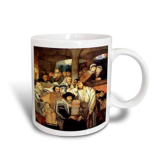 Mug 1878 Pintura de judíos rezando en Yom Kipur 'Taza mágica transformadora, 11 oz, multicolor