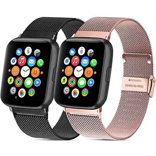 Mugust - Lote de 2 pulseras para Apple Watch (38 mm, 40 mm, 42 mm, 44 mm, acero inoxidable, repuesto compatible con iWatch Series 6, 5, 4, 3, 2, 1 SE (02 negro/oro rosa, 42 mm/44 mm)