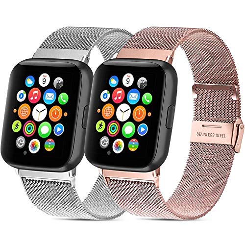 Mugust - Lote de 2 pulseras para Apple Watch (38 mm, 40 mm, 42 mm, 44 mm, acero inoxidable, repuesto compatible con iWatch Series 6, 5, 4, 3, 2, 1 se (03 plateado y oro rosa, 38 mm/40 mm)