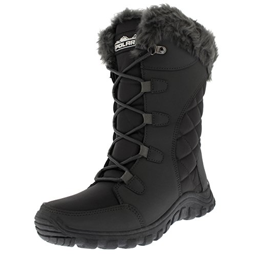 Mujer Acolchado Ata para Arriba Impermeable Negro Al Aire Libre Forrado De Piel Bofetada Nieve Lluvia Pato Botas - Gris - UK7/EU40 - YC0511