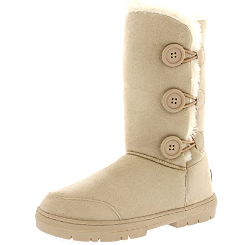 Mujer Botón Triplete Completamente Forrada De Piel Impermeable Invierno Nieve Botas - Beige - 40