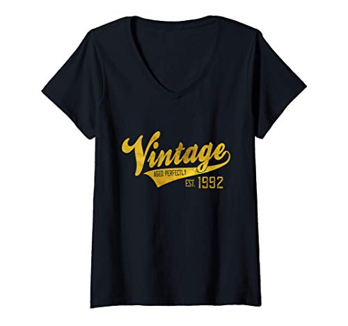 Mujer Vintage Est 1992 Envejecido 29 años Bday 29 Cumpleaños Camiseta Cuello V
