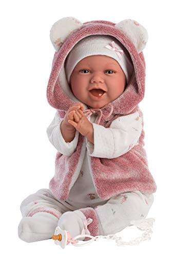 Muñeca Mimi, con Ojos Azules y Cuerpo Suave, muñeca de bebé con Traje Rosa, Chupete, Cadena para Chupete y Manta Suave con Bonitos Ojales, 42 cm Muñeca Mimi, con Ojos Azules y Cuerpo Suave, muñeca de bebé con Traje Rosa, Chupete, Cadena para Chupete y Manta Suave con Bonitos Ojales, 42 cm