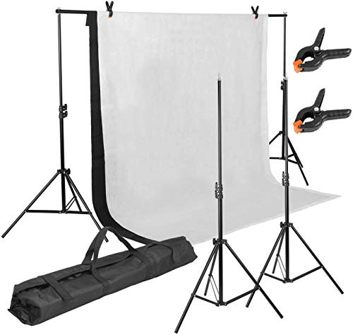 MVPower Sistema de Soporte de Fondo de 3m x 2m, 1.6 x 2mTelón de Fondo de Muselina (Blanco/Negro), Trípode Ajustable de 65 cm a 200 cm con Estuche de Transporte (2 Piezas de Lona) MVPower Sistema de Soporte de Fondo de 3m x 2m, 1.6 x 2mTelón de Fondo de Muselina (Blanco/Negro), Trípode Ajustable de 65 cm a 200 cm con Estuche de Transporte (2 Piezas de Lona)
