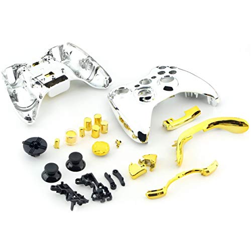 MXECO Carcasa de carcasa completa modificada de plata cromada personalizada con botones de oro cromado completo Inserciones Accesorios para controlador inalámbrico Xbox 360 MXECO Carcasa de carcasa completa modificada de plata cromada personalizada con botones de oro cromado completo Inserciones Accesorios para controlador inalámbrico Xbox 360