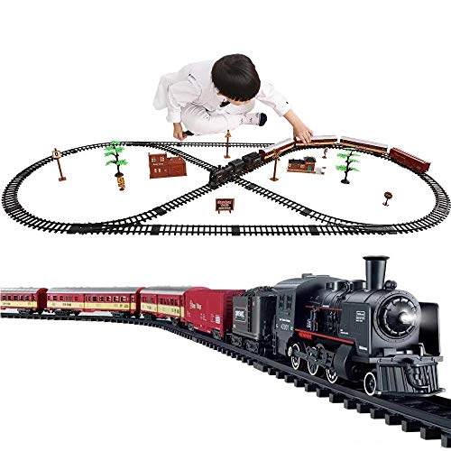 N / A Juego de Tren Modelo eléctrico, Kits de Tren de Motor de Locomotora de Vapor, con Sonido de Trenes Realista, Luces de Humo, fácil Montaje, para niños de 3 años en adelante