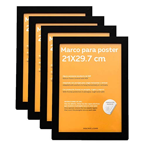 Nacnic Set de 4 Marcos Negros tamaño A4-21x29.7cm. Marco de Color Negro Nacnic Set de 4 Marcos Negros tamaño A4-21x29.7cm. Marco de Color Negro