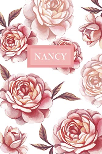 Nancy: Personalized Notebook with Flowers and Custom Name – Floral Cover with Pink Peonies. College Ruled (Narrow Lined) Journal for Women and Girls