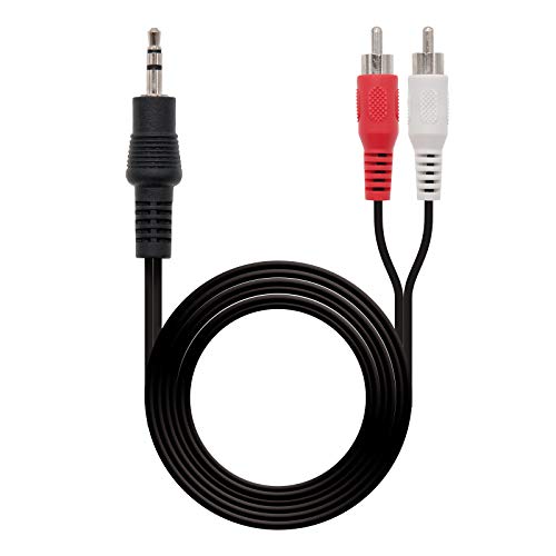 NanoCable 10.24.0305 - Cable audio estereo a 2 RCA, JACK 3.5/M-2xRCA/M, macho-macho, negro, 5mts