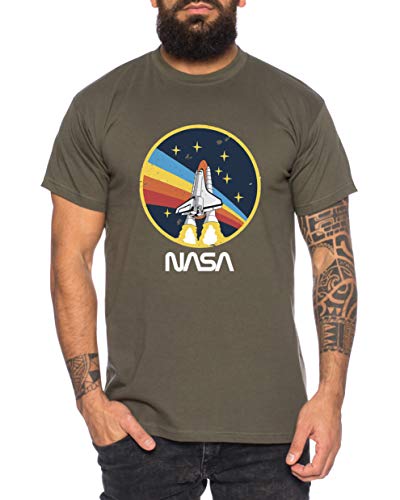 NASA Retro - Camiseta de Hombre Astronaut Space Rocket Moon Insignia Space Raumfahrt Astronaut Nerd, Größe2:Medium, Farbe2:Caqui