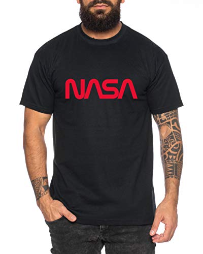 NASA Worm - Camiseta de Hombre Astronaut Space Rocket Moon Insignia Space Raumfahrt Astronaut Nerd, Farbe2:Negro, Größe2:XXX-Large