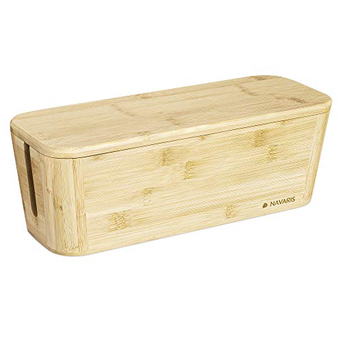 Navaris Caja organizadora de Cables - Bandeja portacables de bambú - Organizador para Cable de Ordenador TV Cargador USB - Oculta y Guarda los Cables Navaris Caja organizadora de Cables - Bandeja portacables de bambú - Organizador para Cable de Ordenador TV Cargador USB - Oculta y Guarda los Cables