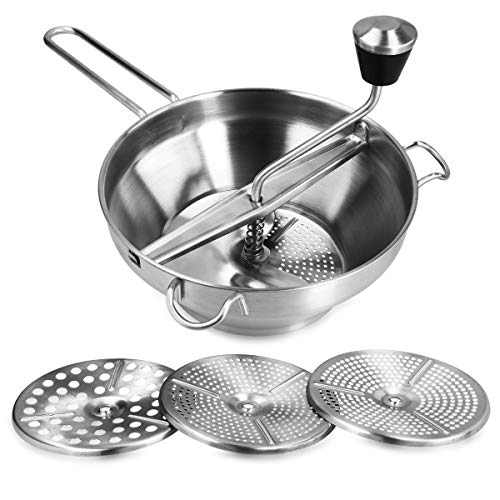 Navaris Pasapurés de Acero Inoxidable con Tres Discos incluidos - Colador Profesional de Cocina de Ø19CM - para puré de Patatas o potas para bebés Navaris Pasapurés de Acero Inoxidable con Tres Discos incluidos - Colador Profesional de Cocina de Ø19CM - para puré de Patatas o potas para bebés