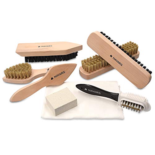 Navaris Set de Limpieza de Zapatos - Kit 6X Cepillo 1x Esponja para Suciedad y 1x paño de Pulido - Cepillos para Distintos Tipos de Calzado de Cuero Navaris Set de Limpieza de Zapatos - Kit 6X Cepillo 1x Esponja para Suciedad y 1x paño de Pulido - Cepillos para Distintos Tipos de Calzado de Cuero