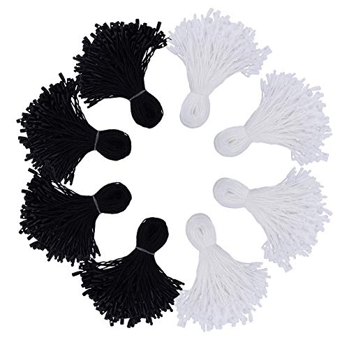 NBEADS 1000Pcs 2 Colores Etiquetas de Tela, Blanco y Negro Precio Tamaño Etiqueta de Marca Cordón Colgante con Cierre para Camisa Vestido Bolso Decoración de Prendas