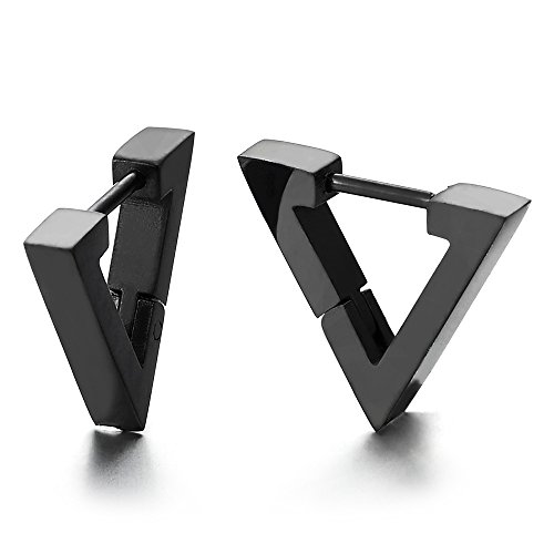 Negro Llanura Planas Abierto Triángulo Pendientes para Hombres Mujer, Acero Inoxidable, Huggie Hinged Hoop Negro Llanura Planas Abierto Triángulo Pendientes para Hombres Mujer, Acero Inoxidable, Huggie Hinged Hoop