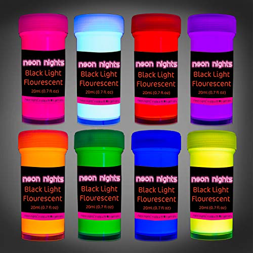 neon nights 8 x Pintura Luz Negra Pintura UV Neón Flourescente 8 x 20 ml