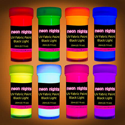 neon nights 8 x Pintura para Tejidos UV Luz Negra Pintura Textiles Lavable Tinte Ropa Camiseta Colores Neón Colorido neon nights 8 x Pintura para Tejidos UV Luz Negra Pintura Textiles Lavable Tinte Ropa Camiseta Colores Neón Colorido