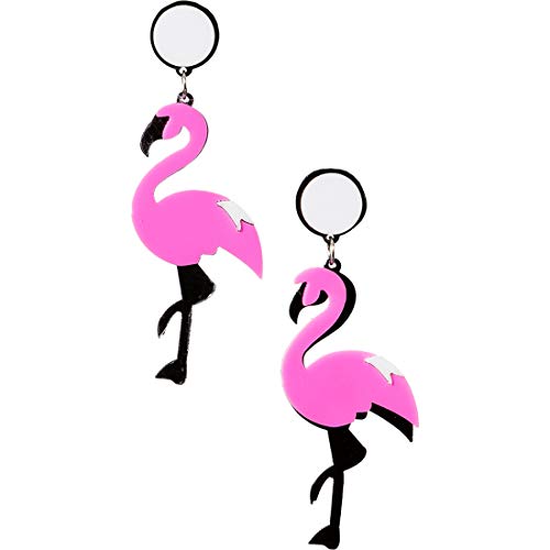 NET TOYS Modernos aretes Flamingo para niñas y Mujeres | Rosa-Negro | Llamativo Accesorio para Disfraz candongas Rosadas para Mujer | El Centro de atención para carnavales y Fiestas Populares