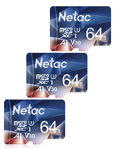 Netac Tarjeta de Memoria Micro SD 64 GB, Tarjeta microSDXC con Velocidad de Lectura hasta 100 MB/s (Micro SD Clase 10, U3, V30 y A1) Micro SD para Nintendo Switch, Movil y Dashcam etc (Packs 3)