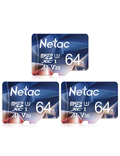 Netac Tarjeta Micro SD, Tarjeta de Memoria A1, U1, C10, V10, FHD, 600X, UHS-I Velocidad hasta 90/10 MB/Sec(R/W) Micro SD Card para Teléfono, Videocámara, Switch, Gopro, Tablet 3 Packs 64 GB