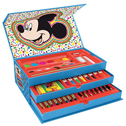 New Maletin Pinturas 3 Pisos Mickey Mouse, el Regalo para niño Ideal , Estuche de Pinturas Completo con Pinturas,rotuladores y Todo lo Necesario para la Etapa Escolar. Producto Oficial