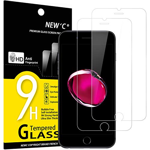 NEW'C 2 Unidades, Protector de Pantalla para iPhone 7 y iPhone 8, Antiarañazos, Antihuellas, Sin Burbujas, 9H, 0.33 mm Ultra Transparente, Vidrio Templado Ultra Resistente