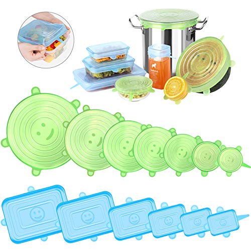 Newdora Tapas de Silicona Elásticas Reutilizables, 13 Piezas (7 Redondas y 6 Cuadradas) Tapas Silicona Ajustables Cocina, para Lavavajillas, Microondas, Horno o Refrigerador, Sin BPA Newdora Tapas de Silicona Elásticas Reutilizables, 13 Piezas (7 Redondas y 6 Cuadradas) Tapas Silicona Ajustables Cocina, para Lavavajillas, Microondas, Horno o Refrigerador, Sin BPA