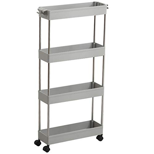 Newox Estante Organizador de Almacenamiento Deslizante Delgado, Carrito de Almacenamiento de baño de Cocina móvil con Ruedas para Espacios Estrechos(4 Niveles, Gris Estrecho) Newox Estante Organizador de Almacenamiento Deslizante Delgado, Carrito de Almacenamiento de baño de Cocina móvil con Ruedas para Espacios Estrechos(4 Niveles, Gris Estrecho)