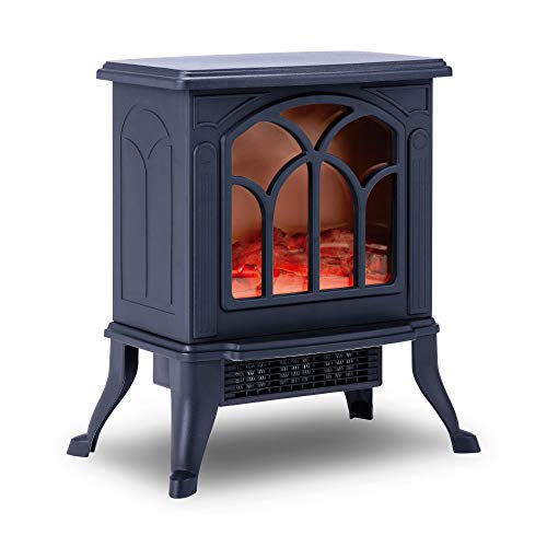 NEWTECK Chimenea Eléctrica Classic Flame, Calefactor Cerámico Termoventilador Llama Decorativa, Chimenea portátil, Termostato, 2 Niveles, Sensor Seguridad Sobrecalentamiento, 750/1000W, 355x465x250mm