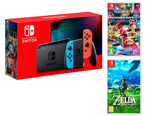 Nintendo Switch Consola 32Gb Azul/Rojo Neón + Mario Kart 8 Deluxe + Zelda: Breath of The Wild