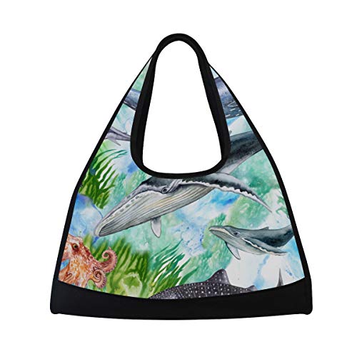 NISENASU Bolsa de Deporte,Sea Life Set Criaturas Habitantes Océano,Nuevos Sports Duffels Raqueta de Tenis Mochila bádminton Paquetes de Viaje Cortos Bolso de Hombro portátil（20×6.7×18.5 in）