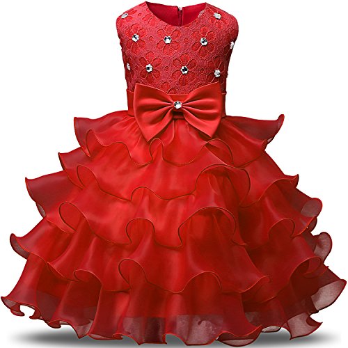 NNJXD Falda de Chicas con Volante de Encaje Vestidos de Boda y Fiesta Talla (100) 2-3 Años Rojo NNJXD Falda de Chicas con Volante de Encaje Vestidos de Boda y Fiesta Talla (100) 2-3 Años Rojo
