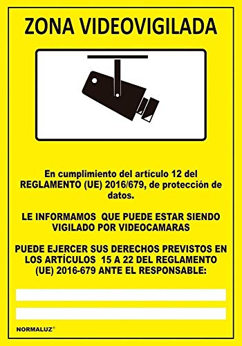 Normaluz RD30042 Señal Zona Videovigilada PVC Glasspack 0,7 mm 21x30 cm, Amarillo Normaluz RD30042 Señal Zona Videovigilada PVC Glasspack 0,7 mm 21x30 cm, Amarillo